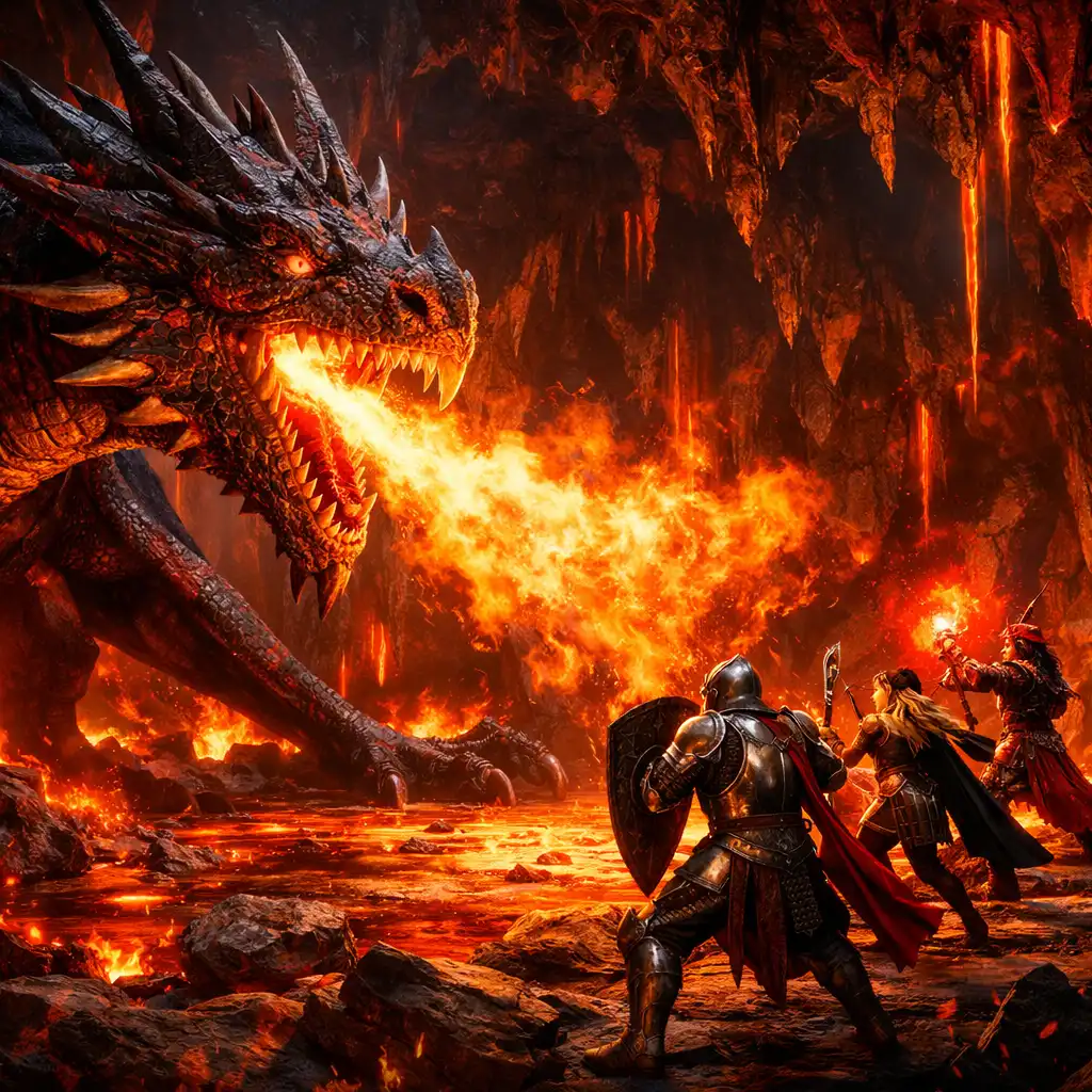 Obří drak v jeskyni proti týmu šampionů
