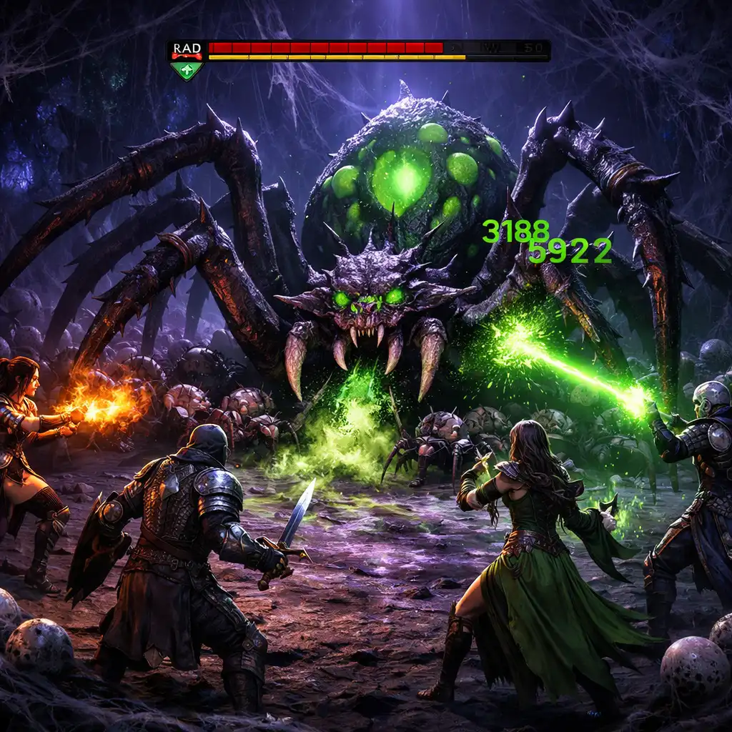 Bitva s obřím pavoukem v dungeonu
